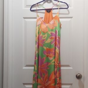 Tahari ASL Vibrant Orange Dress with Floral Patterns